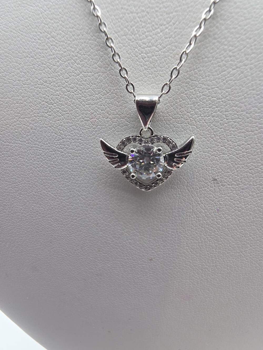 S925 Sterling Silver Moissanite Winged Heart Necklace